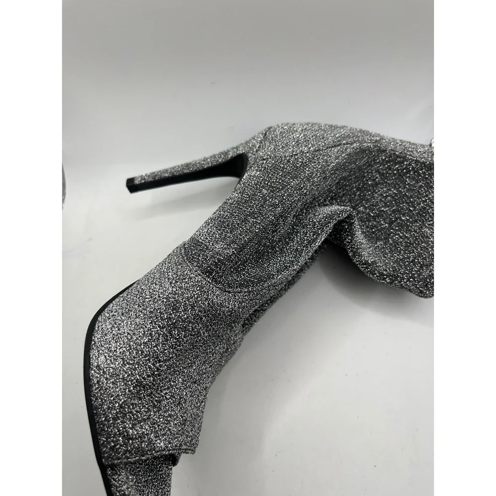 Guess Silver Glitter Peep Toe Ankle‎ Booties Women's Size 8M Heel Zipper